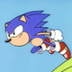 A Sonic Origins image showing the Blue Blur, Sonic the Hedgehog, running really fast on some green field with his arms behind him like Naruto Uzumaki.